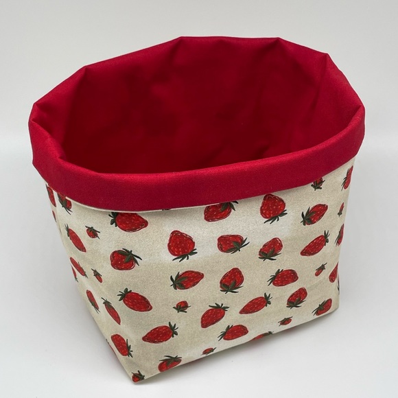 Handmade Fabric Basket / Strawberry Fabric Basket Spring Summer Decor - Picture 2 of 3